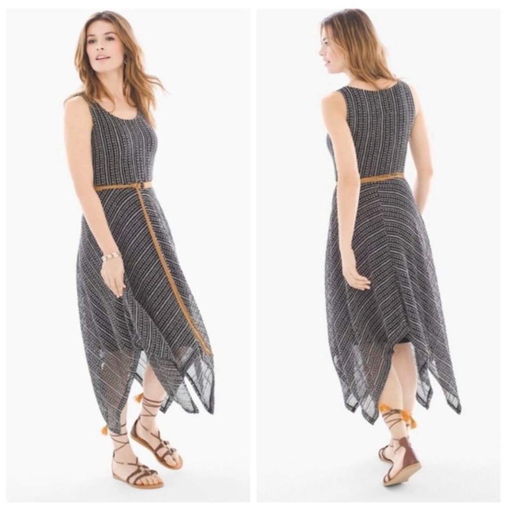 Chico’s Crocheted Handkerchief Hem Sleeveless Dress Flowy Minimalist
